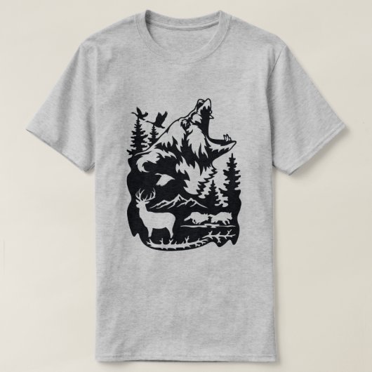 Wildlife Silhouet met Beer, herten T-shirt (Design voorkant)