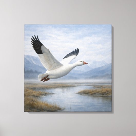 Wildlife Snow Goose Flying Tundra Wetlands Canvas Afdruk (Voorkant)
