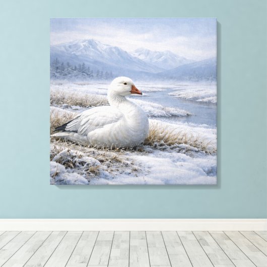 Wildlife Snow Goose Winter Canvas Afdruk (Insitu (Houten vloer))