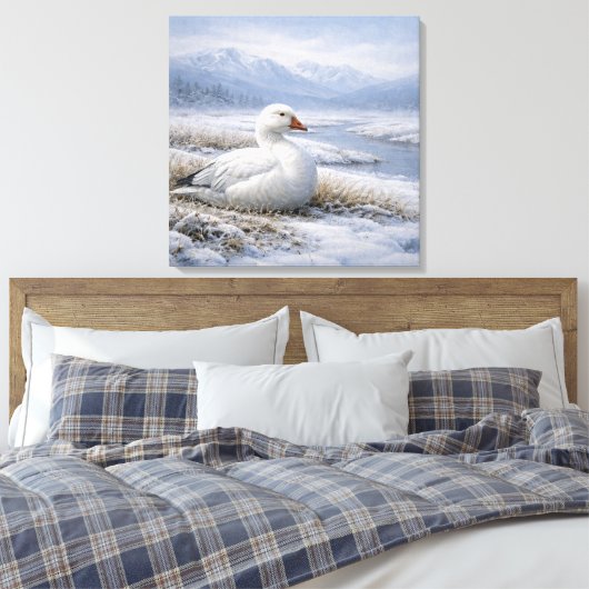 Wildlife Snow Goose Winter Canvas Afdruk (Insitu (Slaapkamer))