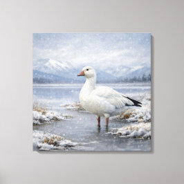 Wildlife Snow Goose Winter Snowfall Canvas Afdruk