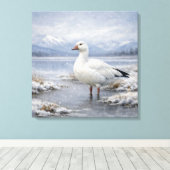 Wildlife Snow Goose Winter Snowfall Canvas Afdruk (Insitu (Houten vloer))