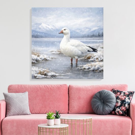 Wildlife Snow Goose Winter Snowfall Canvas Afdruk (Insitu (Woonkamer))