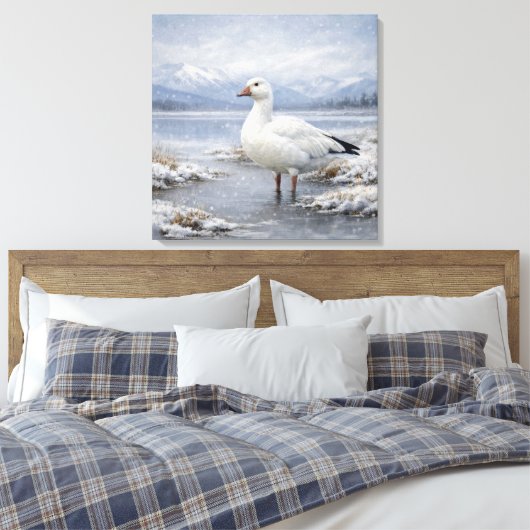 Wildlife Snow Goose Winter Snowfall Canvas Afdruk (Insitu (Slaapkamer))