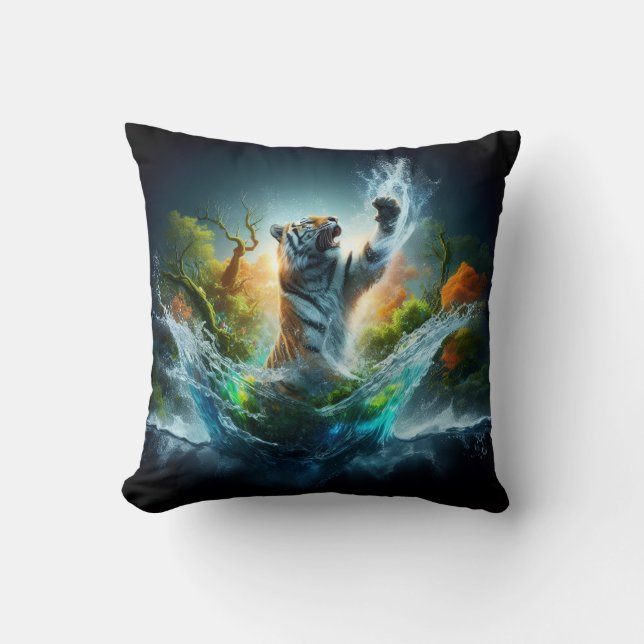 Wildlife Tiger Splash Kussen (Voorkant)