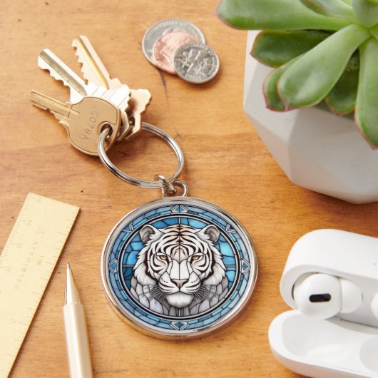 Wildlife White Tiger Glas in lood Sleutelhanger (Bureau)