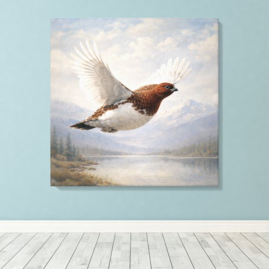 Wildlife Willow Ptarmigan in Flight Canvas Afdruk (Insitu (Houten vloer))