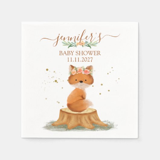 Wildlife Woodland Fox Baby Shower Servet (Voorkant)