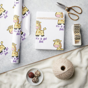Wildlife Wrapping Paper Giraffe Het is een meisje Cadeaupapier