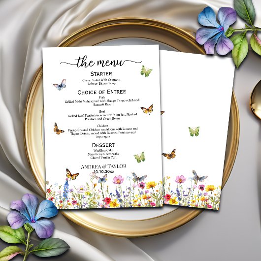 Wildlowers Butterflies Elegant 5x7'' Trouwmenu Menu