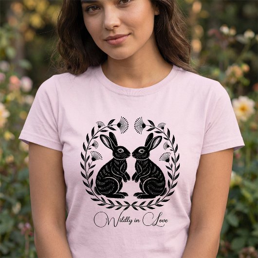 Wildly in Love | Linocut Rabbits Romantic T-shirt