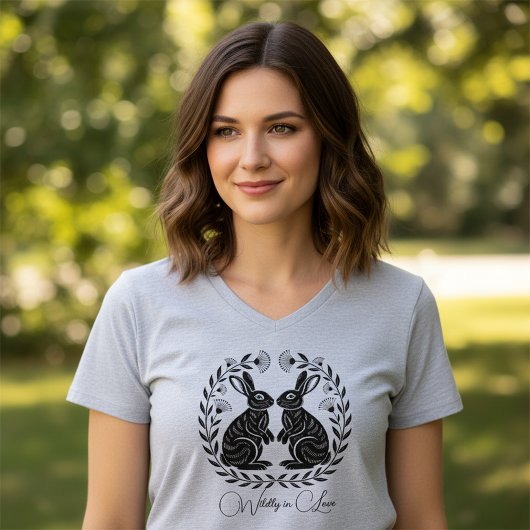 Wildly in Love | Linocut Rabbits Romantic T-shirt