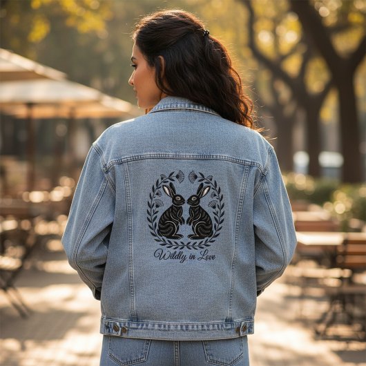 Wildly in Love | Linogravure Konijnen Romantisch Denim Jacket
