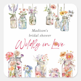 Wildly In Love Wildflower Watercolor Bridal Shower Vierkante Sticker