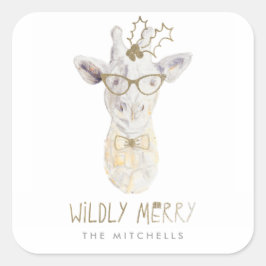 Wildly Merry Giraffe Holiday Gift Label Sticker