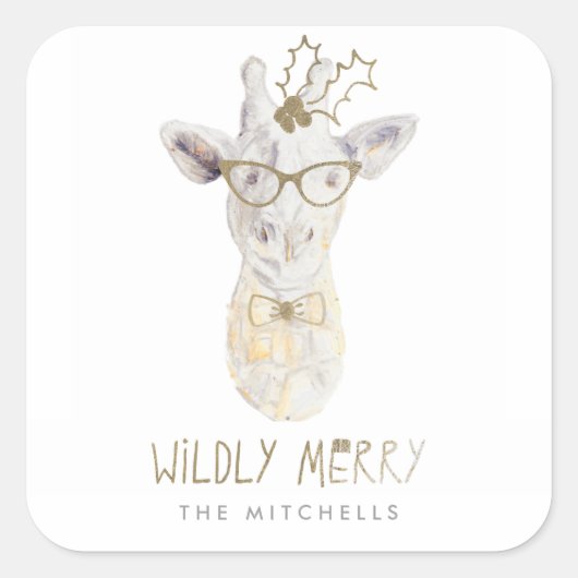 Wildly Merry Giraffe Holiday Gift Label Sticker (Voorkant)