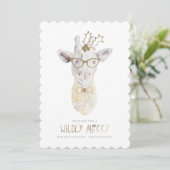 Wildly Merry Giraffe Vakantie Fotokaart Feestdagenkaart (Staand voorkant)