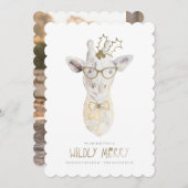 Wildly Merry Giraffe Vakantie Fotokaart Feestdagenkaart (Voorkant / Achterkant)