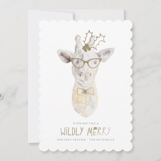 Wildly Merry Giraffe Vakantie Fotokaart Feestdagenkaart (Voorkant)