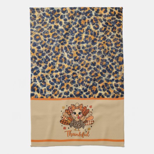 Wildly Thankful – Leopard Print Turkey  Theedoek (Verticaal)