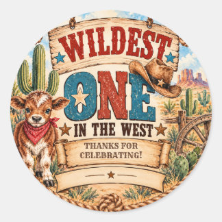 Wildste in het Westen Cowboy Eerste Verjaardag Ronde Sticker