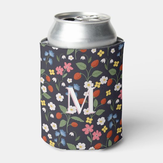 Wildstrawberry patterned Monogrammed Navy Blikjeskoeler (Blikje Voorkant)