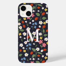 Wildstrawberry patterned Monogrammed Navy Case-Mate iPhone 14 Hoesje
