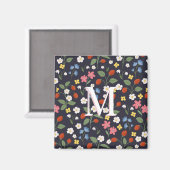 Wildstrawberry patterned Monogrammed Navy Magneet (Voorkant / Achterkant)