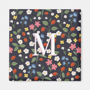 Wildstrawberry patterned Monogrammed Navy Magneet