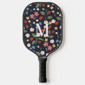 Wildstrawberry patterned Monogrammed Navy Pickleball Paddle (Voorkant)