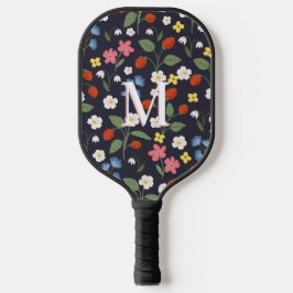 Wildstrawberry patterned Monogrammed Navy Pickleball Paddle