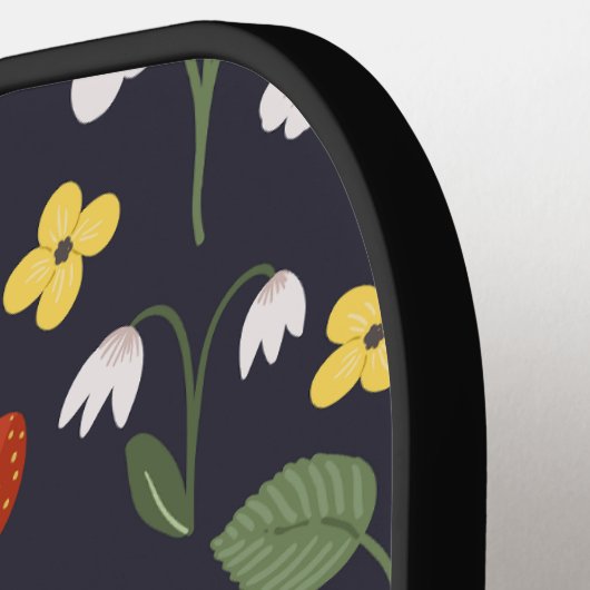 Wildstrawberry patterned Monogrammed Navy Pickleball Paddle (Links Detail)