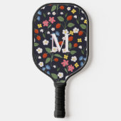 Wildstrawberry patterned Monogrammed Navy Pickleball Paddle (Achterkant)