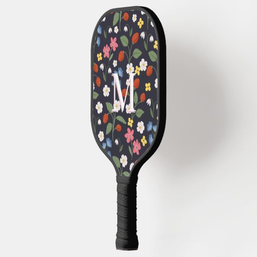 Wildstrawberry patterned Monogrammed Navy Pickleball Paddle (Links)