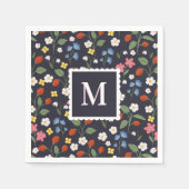 Wildstrawberry patterned Monogrammed Navy Servet (Voorkant)