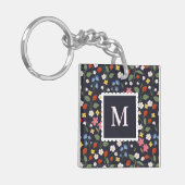 Wildstrawberry patterned Monogrammed Navy Sleutelhanger (Voorkant Links)