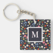 Wildstrawberry patterned Monogrammed Navy Sleutelhanger (Voorkant)