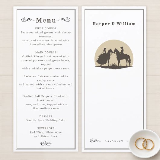Wildwest paardrijden cowboy trouwmenu menu