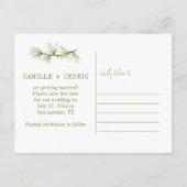 Wildwood Botanicals Rustiek groen Save the Date Aankondigingskaart (Achterkant)