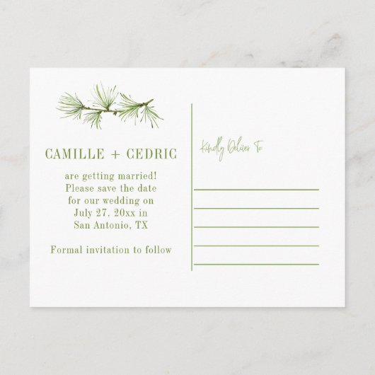 Wildwood Botanicals Rustiek groen Save the Date Aankondigingskaart (Achterkant)