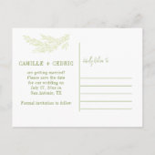 Wildwood Botanicals Rustieke Groene Save the Date Aankondigingskaart (Achterkant)