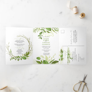 Wildwood Botanische Greenery Rustic Wedding   Drieluik Uitnodiging