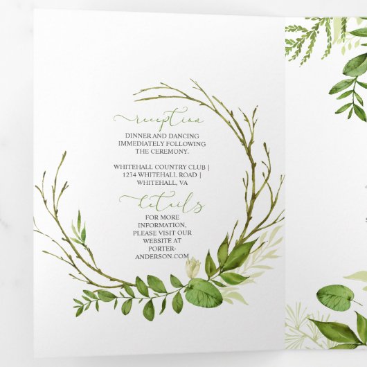 Wildwood Botanische Greenery Rustic Wedding | Drieluik Uitnodiging (Binnenzijde eerst)