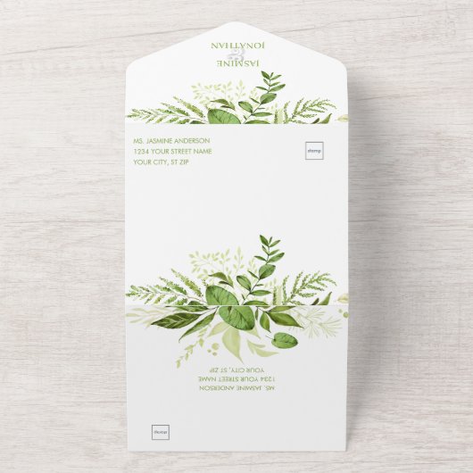 Wildwood Botanische Landelijke Huwelijkskrans | All In One Uitnodiging (Buitenkant)