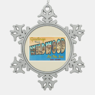 Wildwood door het Zee New Jersey NJ Briefkaart Tin Sneeuwvlok Ornament