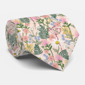 Wildwood Wildflowers Bord Roos gazon patroon Stropdas (Opgerold)