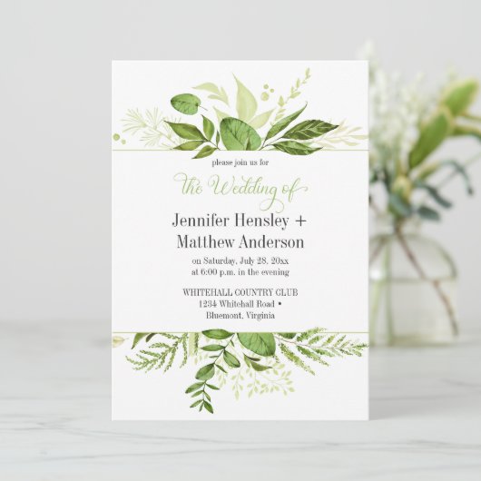 Wildwoods groen ingelijst bruiloft uitnodigingen (Staand voorkant)