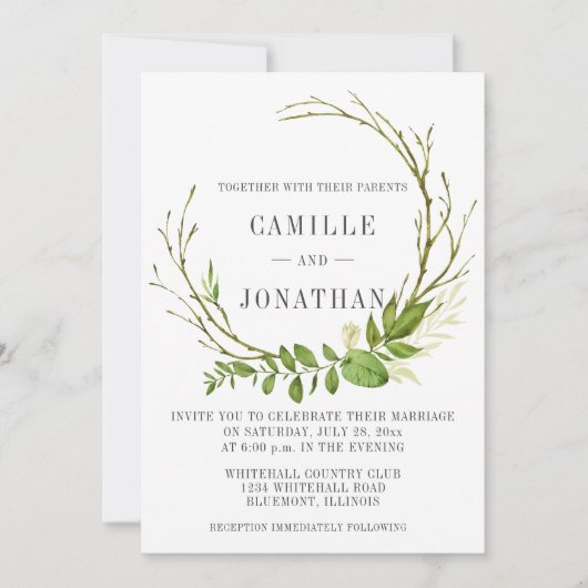 Wildwoods rustieke krans bruiloft uitnodiging (Voorkant)