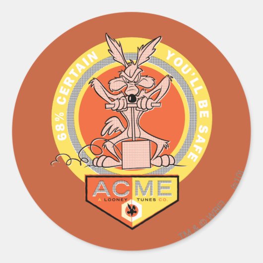 WILE E. COYOTE™ Acme - 68% zeker dat je veilig ben Ronde Sticker (Voorkant)