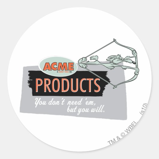 WILE E. COYOTE™ Acme Producten 9 Ronde Sticker (Voorkant)